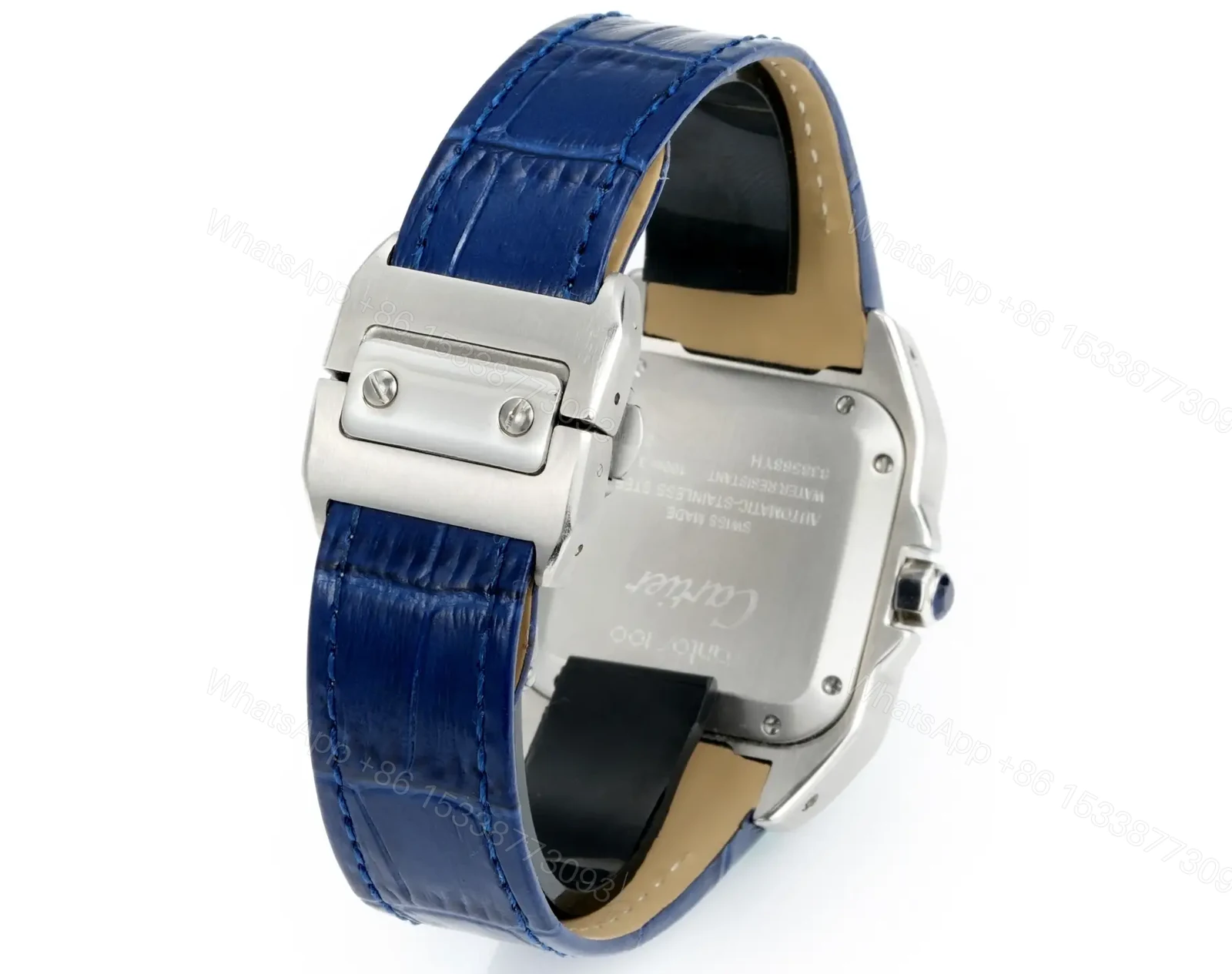 View 6 of Premium Cartier Santos 100th Anniversary replica Blue Leather Strap Edition RG-CARTIER-SANTOS-100-BLUE-LEATHER