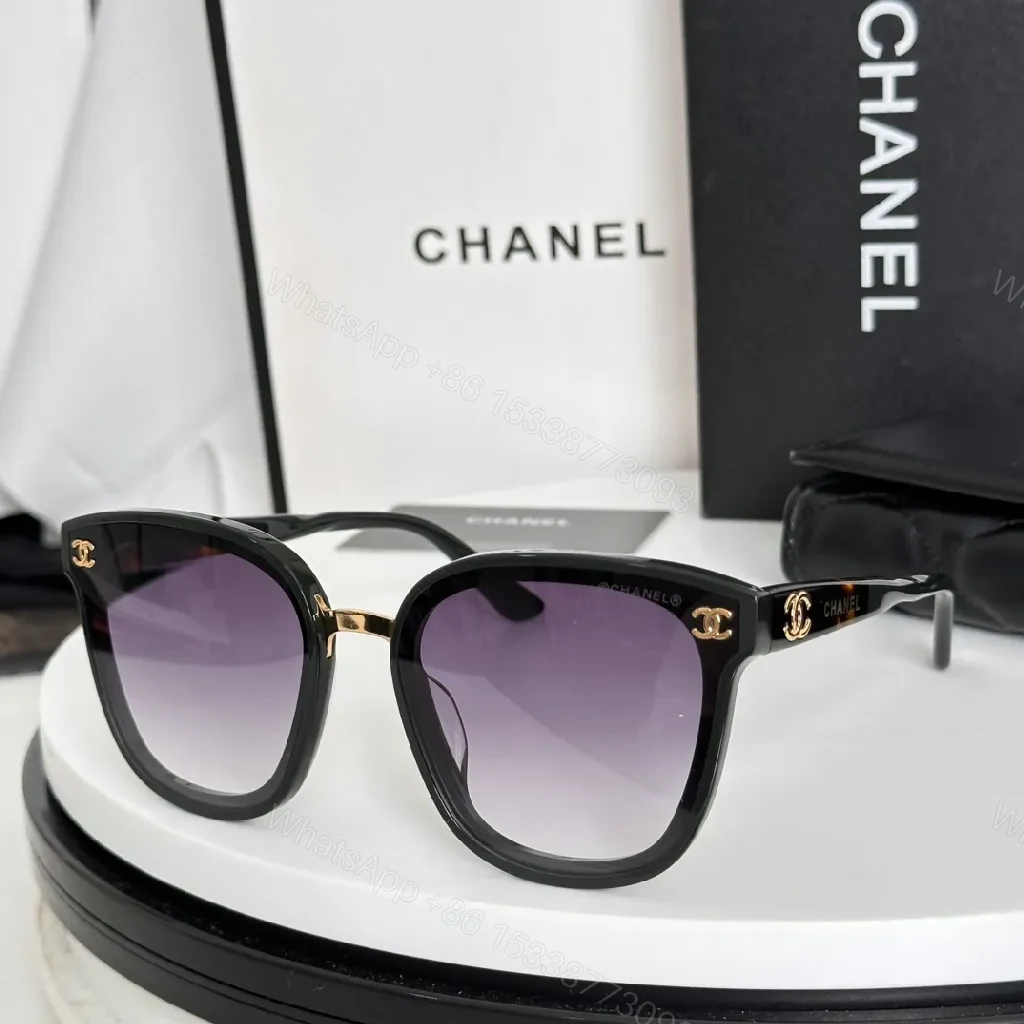 View 6 of Glossy Black Cat-Eye Sunglasses with Gold Accents & Red Temples