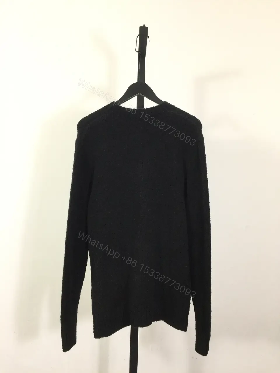 View 3 of Lux Black Textured Cardigan with White Logo Accent