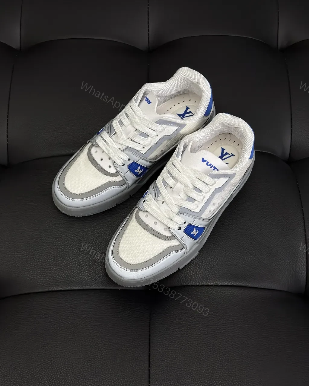 White & Periwinkle Leather-Top Sneaker: Modern Comfort Style — view 1