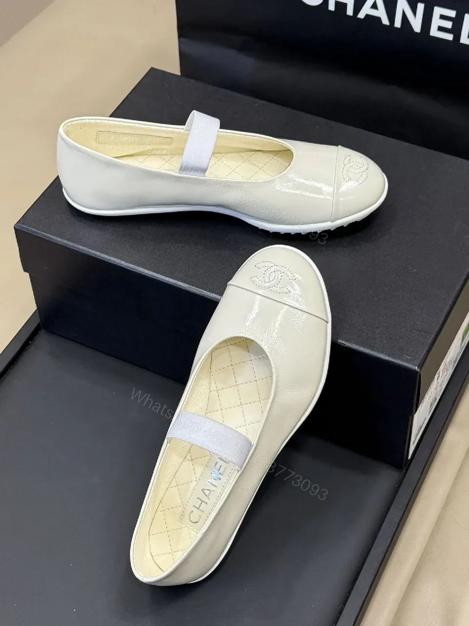 View 3 of Soft Neutral Patent Flats, Quilted Insole, All-Day Comfort