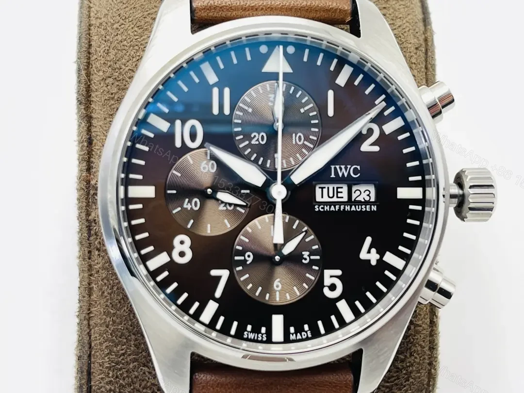 View 4 of IWC Brown Strap Pilot Chronograph Black Blue Dial Ultimate 43MM IWC-PILOT-CHR-BLBK43