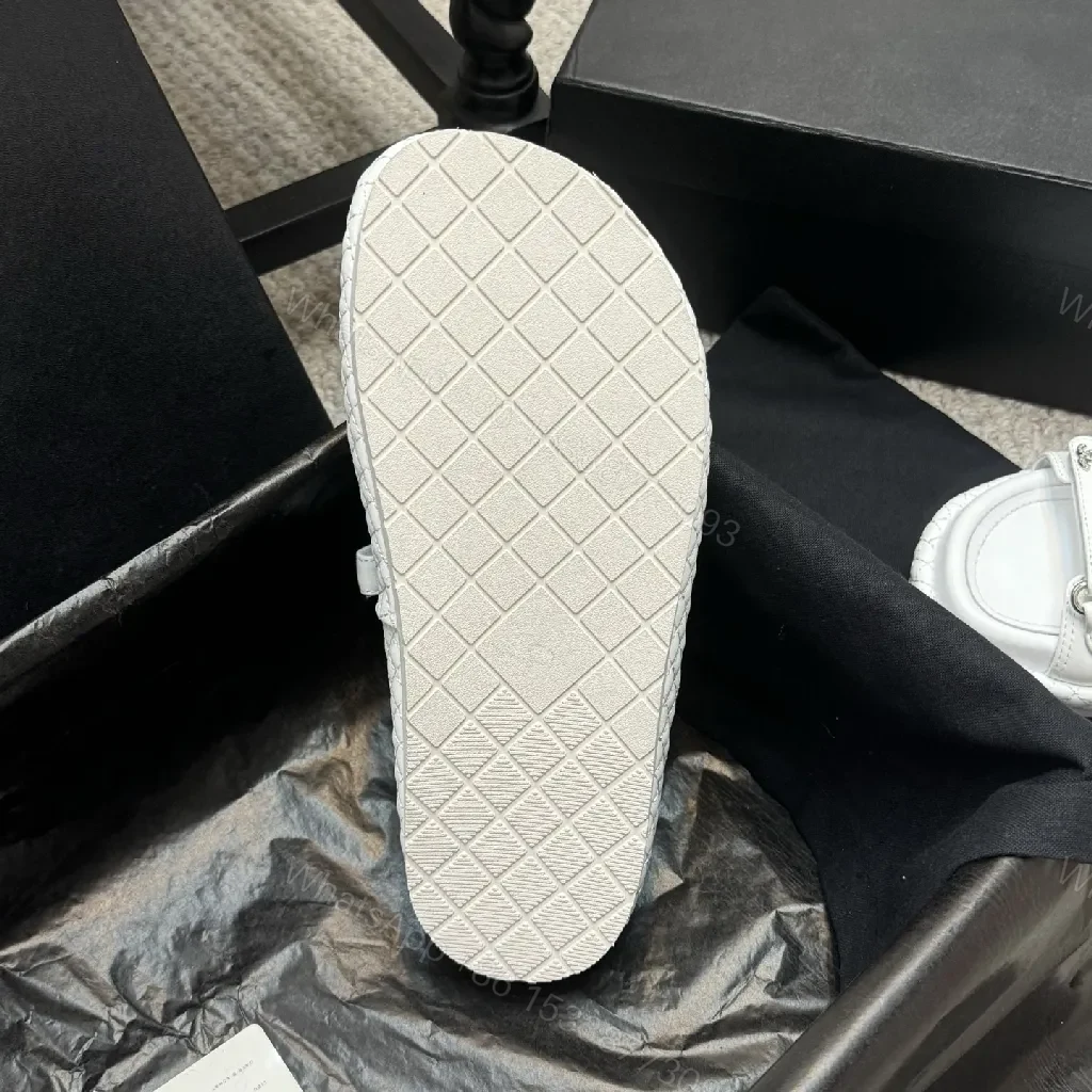 View 9 of White Quilted Sandals with Crystal Hardware - Luxe Comfort Sandals