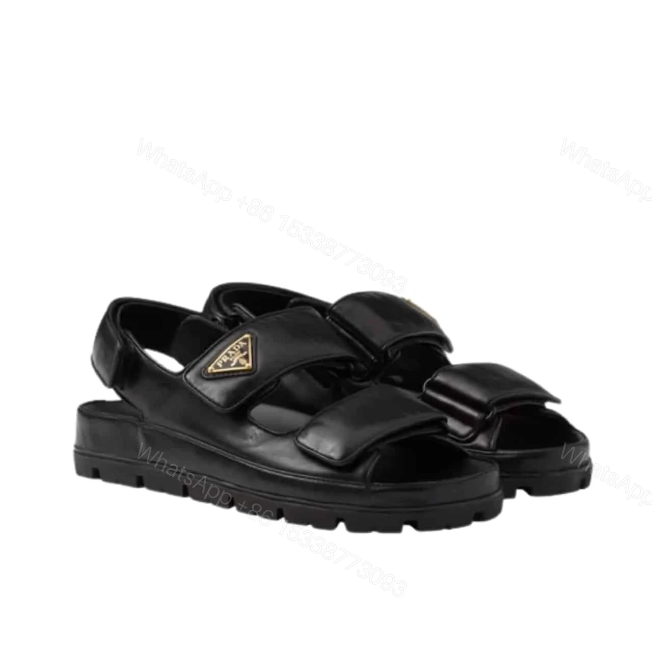 PRADA FLAT NAPPA LEATHER SANDALS BLACK 1X416N 038 F0002 F 020 — view 1