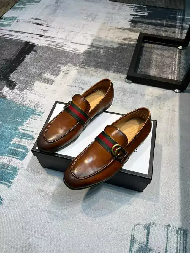 View 4 of GUCCI LEATHER LOAFER WITH DOUBLE G AND WEB IN BROWN – LDG26