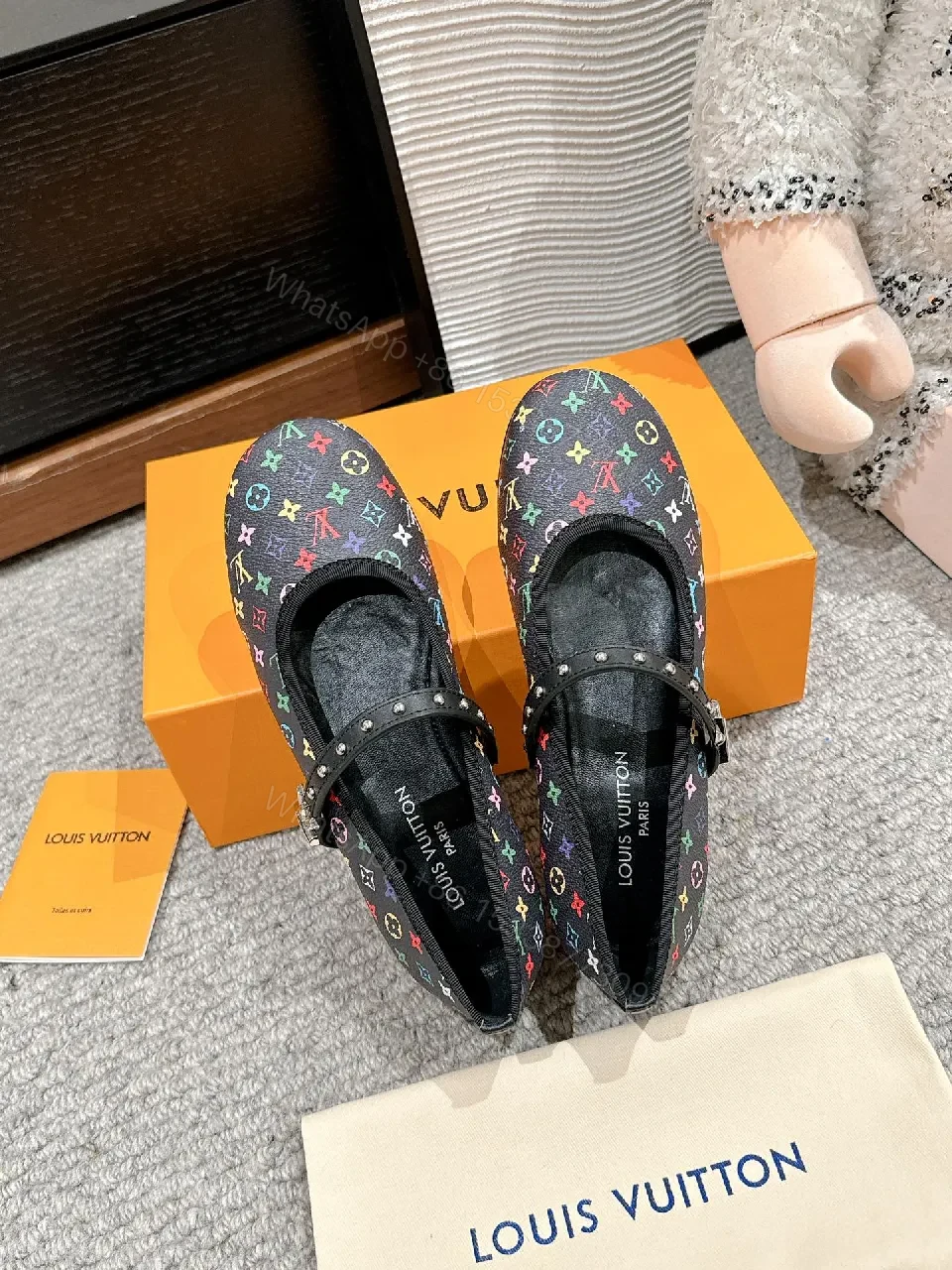 View 3 of Vibrant Rainbow Monogram Mary Janes with Studded Strap