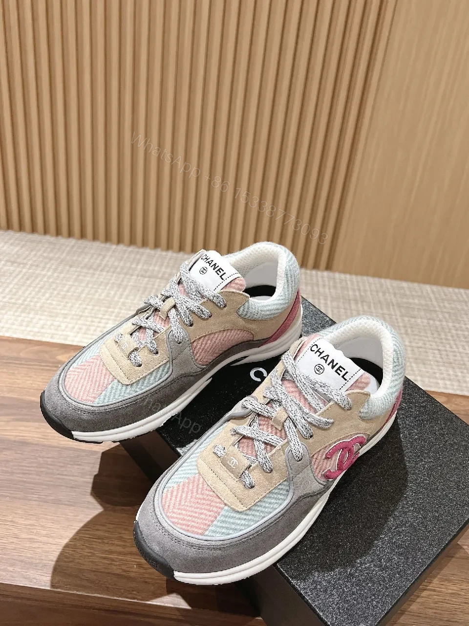 Pastel Mesh & Leather Luxury Runner with Subtle Logo Details — view 1