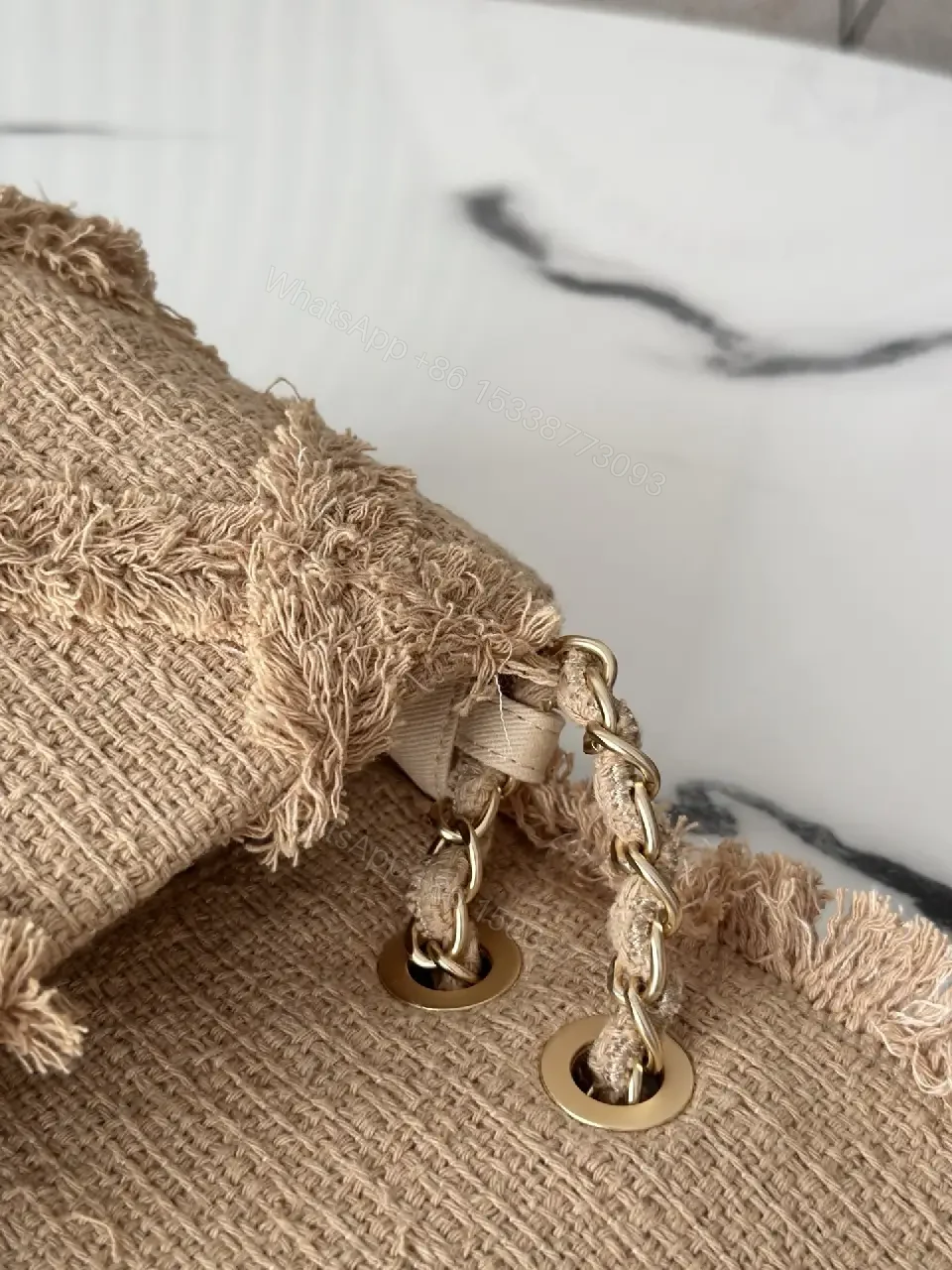 View 9 of Textured Mini Bag: Frayed Jacquard, Nude-Beige, Couture-Inspired Style, Crossbody Ready
