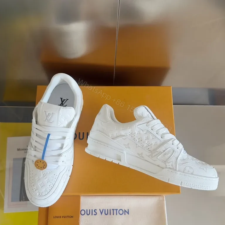 View 6 of Premium Leather LV-Accent White Sneakers: Classic, Comfortable, Versatile