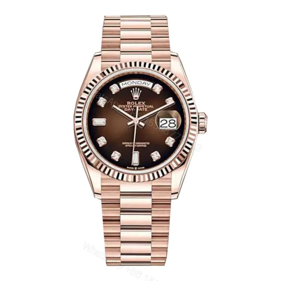 Rolex Day-Date 128235-0037 Super Clone : 36mm Everose Gold Brown Ombré Diamond Dial with Caliber 3255 — view 1