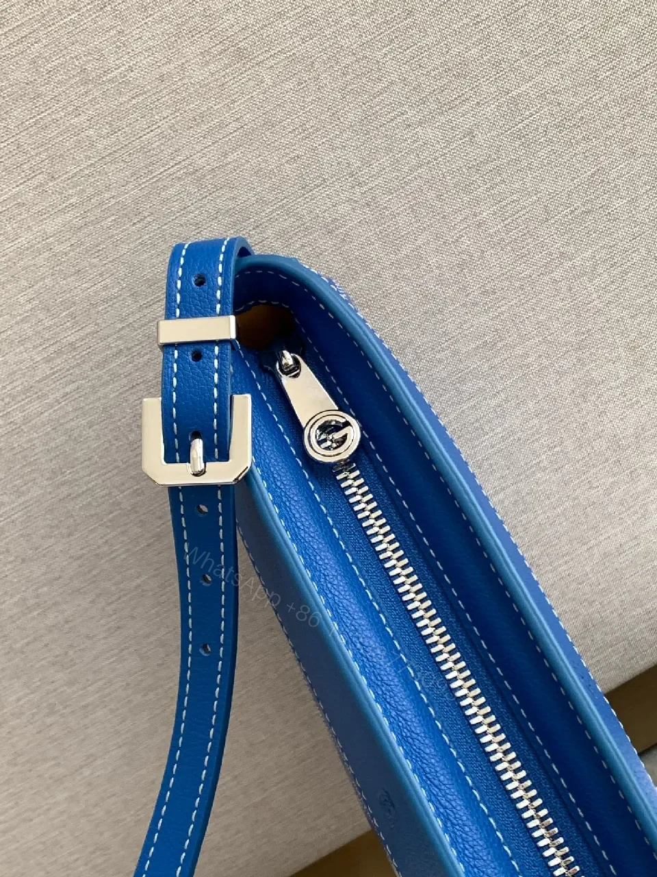 View 2 of Blue Textured Crossbody Bag in Royal Blue Leather