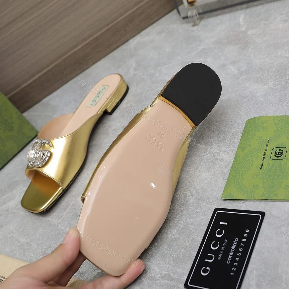 View 6 of Gucci GG Crystal Slippers Gold