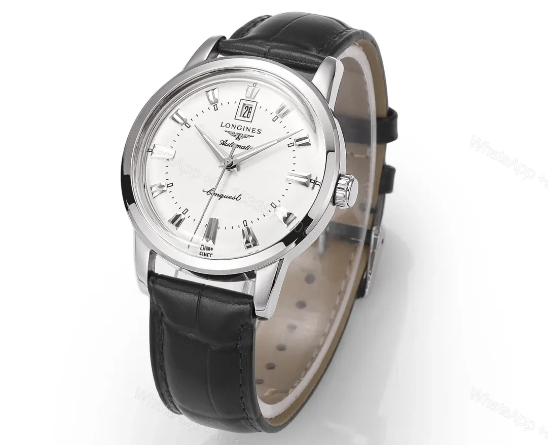 View 3 of Longines Conquest Classic Re Edition Cyclops Watch Silver Dial Black Leather Strap 40mm Case Sapphire Crystal 9015 Movement
