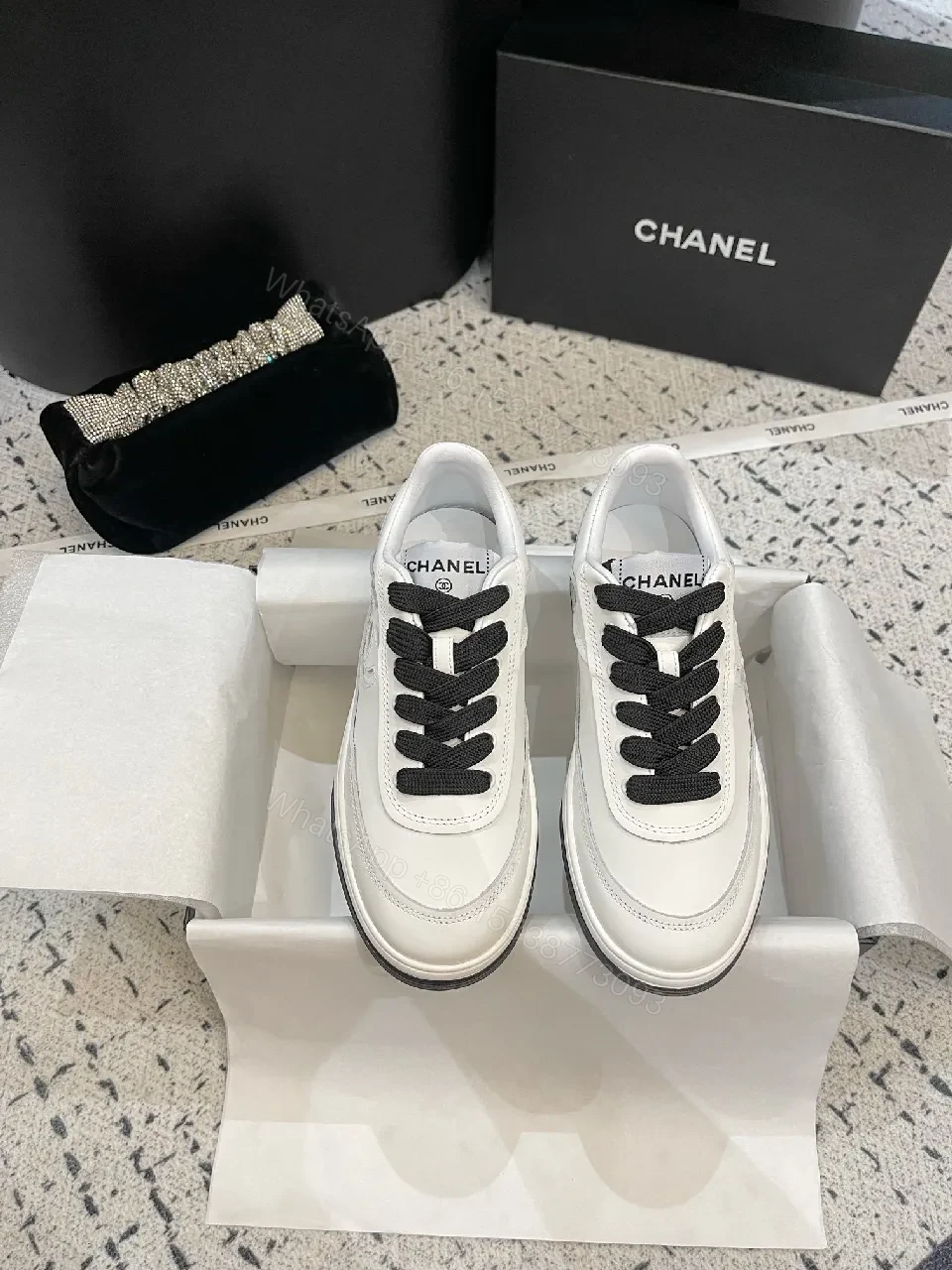 View 2 of White Leather Low-Top Sneakers with Luxe Detailing