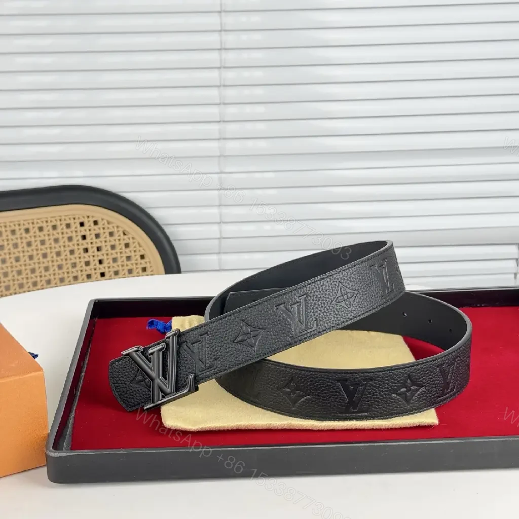 View 5 of Black Leather Belt | Full-Grain | Minimalist Luxury | LV Monogram Accent | Belt