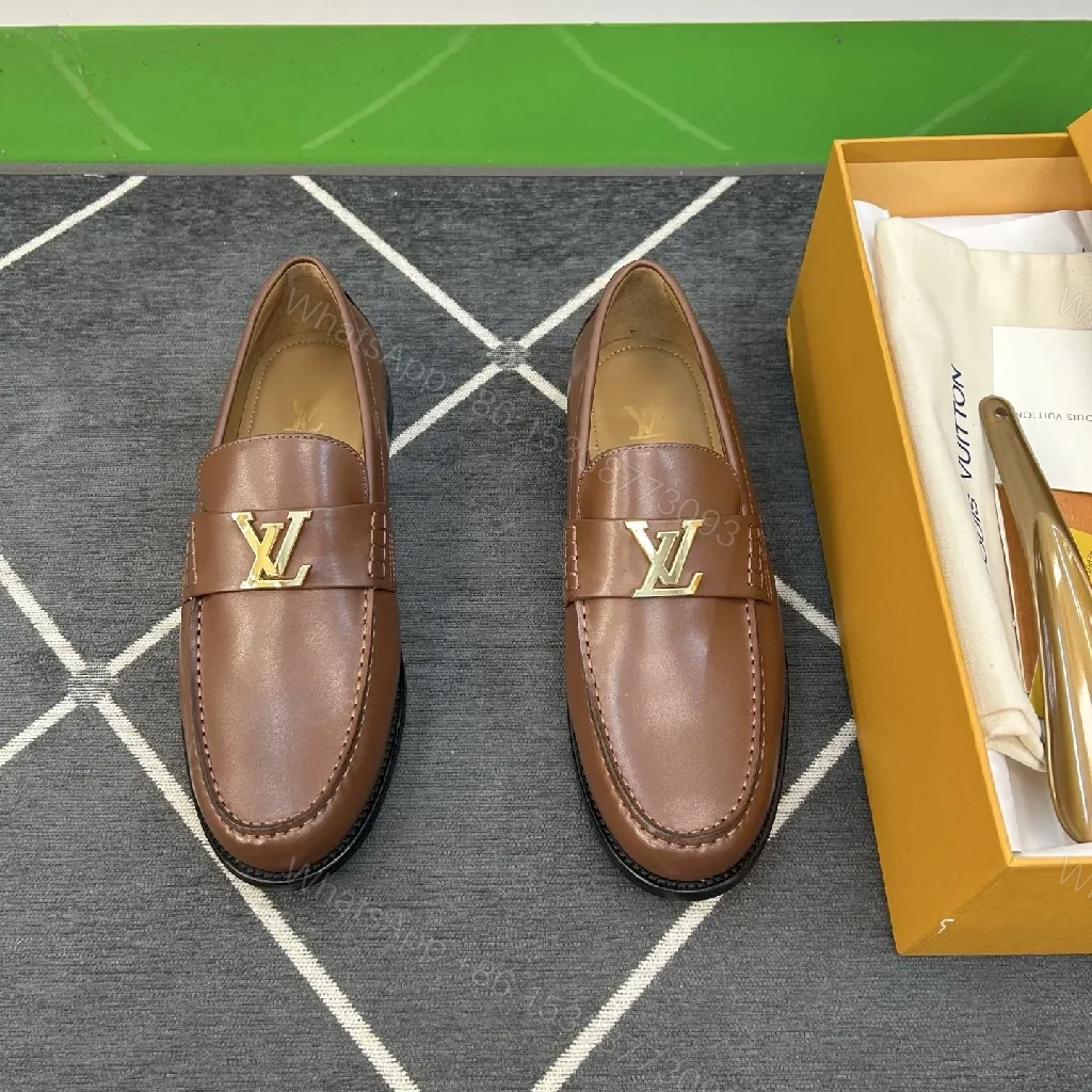 View 8 of Brown Leather Loafers with Gold Emblem: Luxury Everyday Comfort
