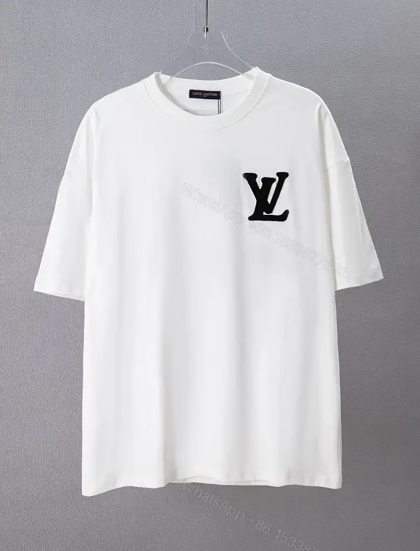 White Cotton Relaxed-Fit T-Shirt with Black LV Logo Embroidery Crew Neck Short Sleeve — view 1