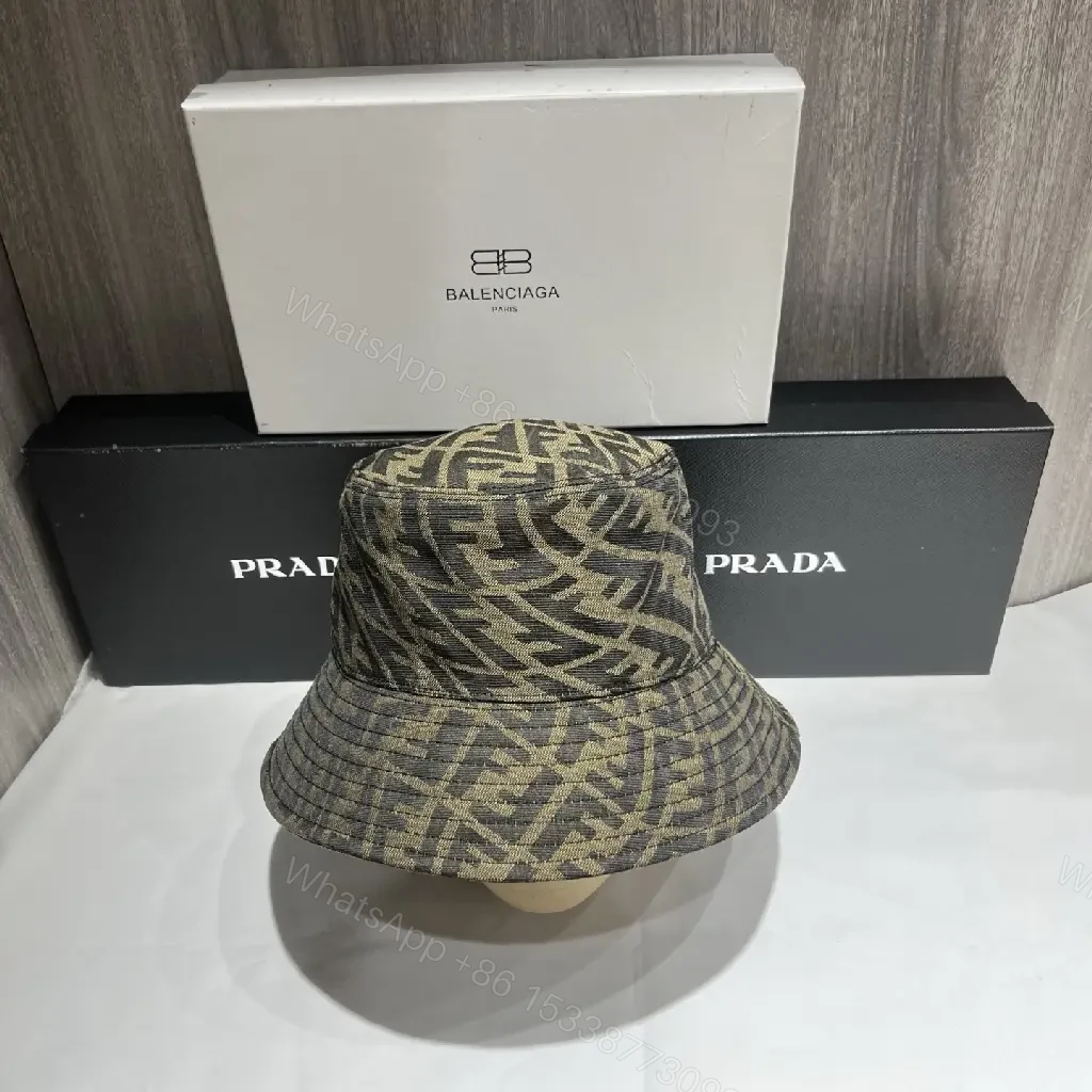 View 9 of Brown & Beige Monogram Bucket Hat – Fendi-Style Logo Crown Front
