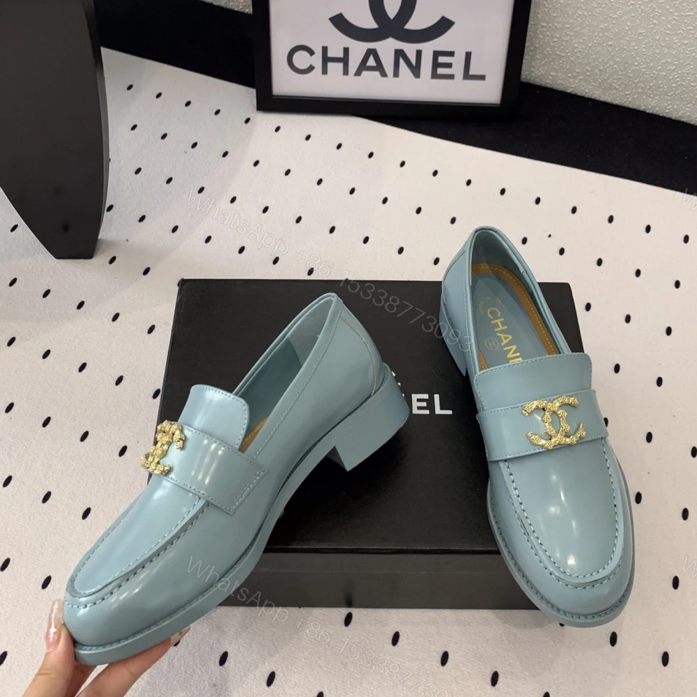 View 3 of 高仿Chanel*24S系列G45663E牛皮革樂福鞋藍色3CM免檢版