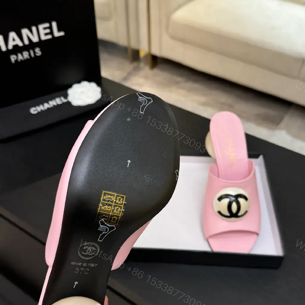 View 3 of Pastel Pink Leather Slides with Double-Circle Hardware, Open-Toe Comfort
