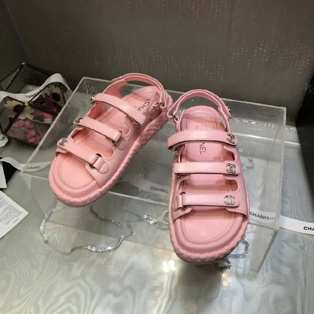 View 7 of Soft Pink Leather Sandals: Velcro- strap Chic Comfort