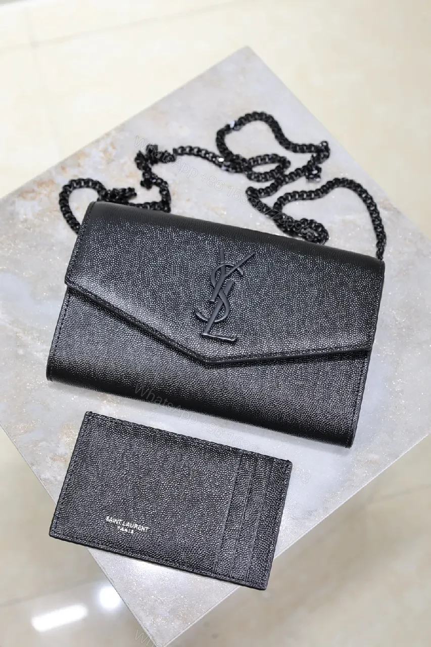 Black Leather Wallet & Chain Crossbody Clutch Set - Structured, Versatile, luxe — view 1