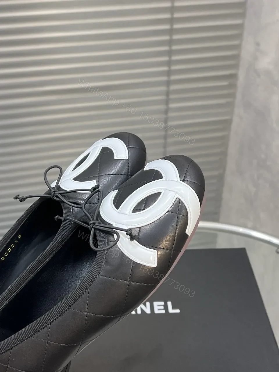 View 7 of Quilted Leather Ballet Flats with Logo Detail