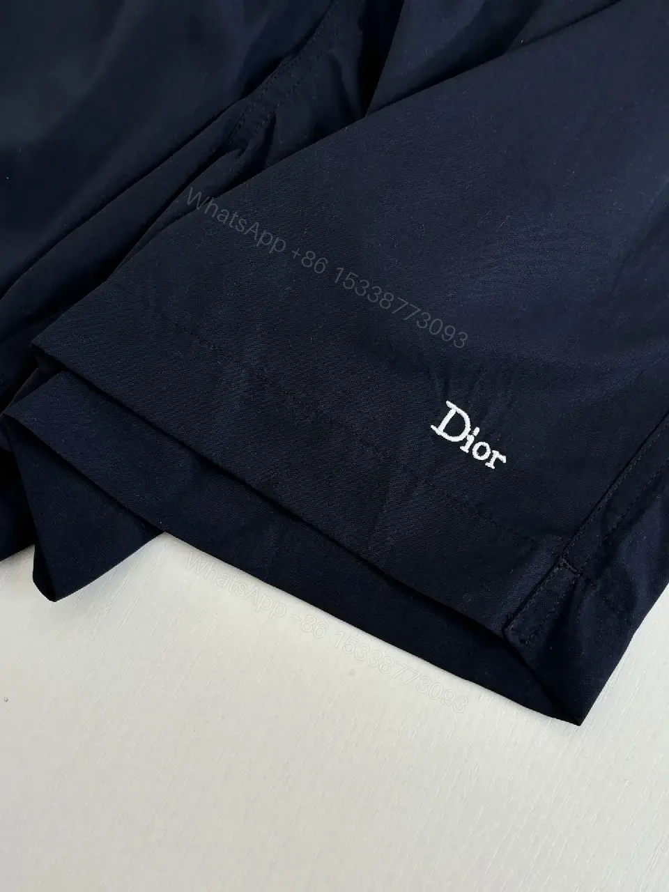 View 4 of Navy Nylon Drawstring Swim Shorts with Dior Logo