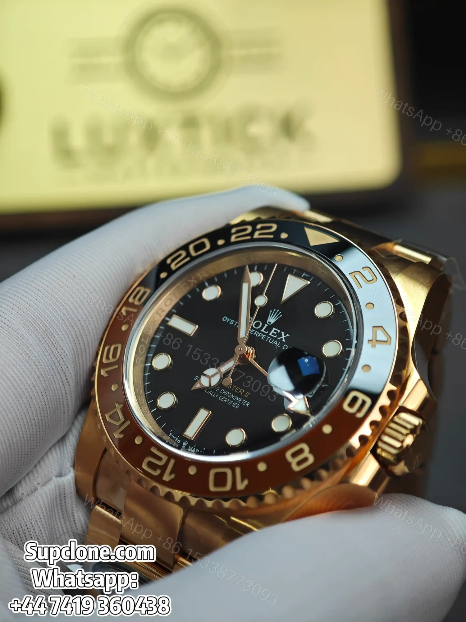 View 4 of Rolex Super Clone Watches 1:1 Full Gold Root Beer GMT-Master II 126715CHNR 3285 Movement