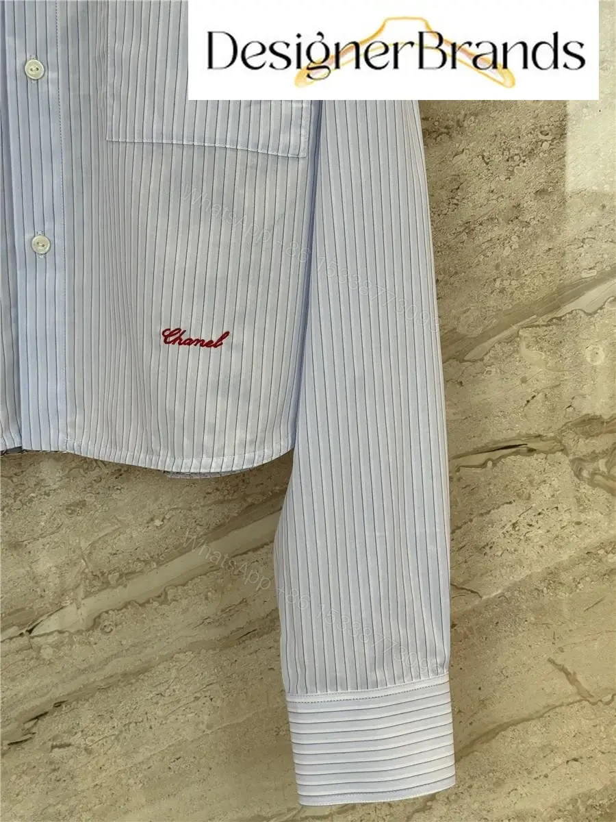 View 7 of Chanel Blue and White Striped Long-Sleeve Shirt