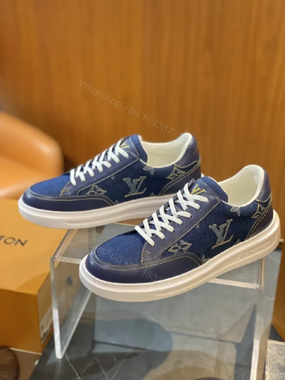 Denim Monogram High-Top Sneaker: Subtle Luxe Comfort — view 1