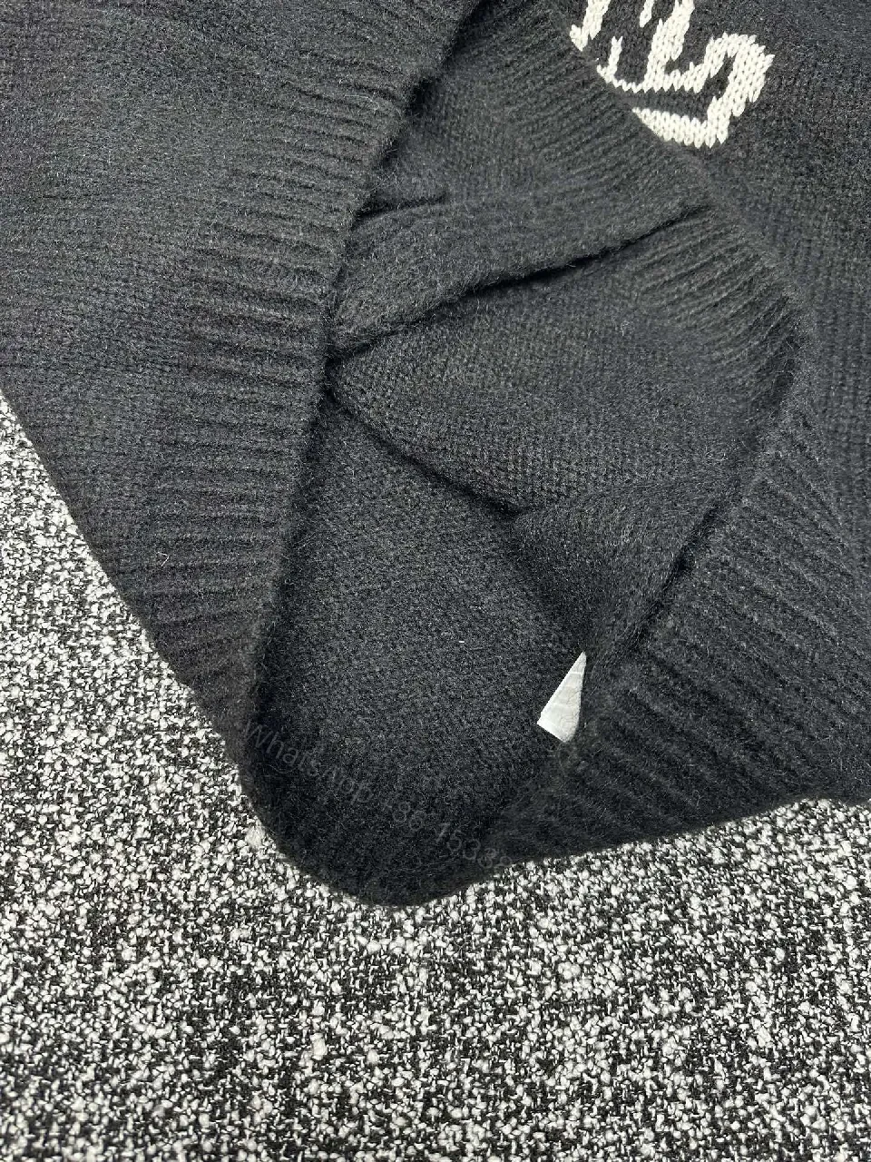 View 7 of Statement Cardigan with Monogram Knit, Black, Unisex, Button Front, Cardigan