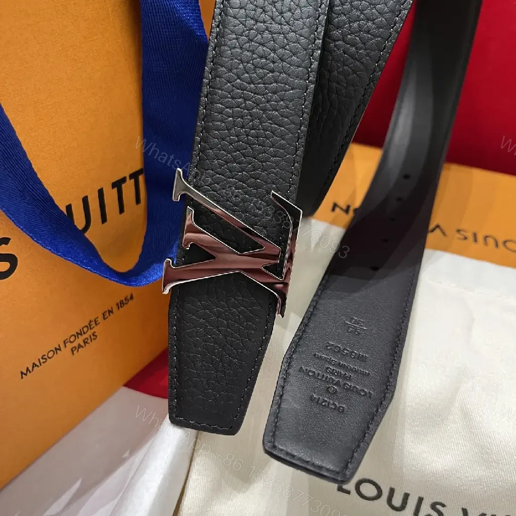 View 10 of Black Leather Belt with Silver LV Buckle - Sleek Classic Style