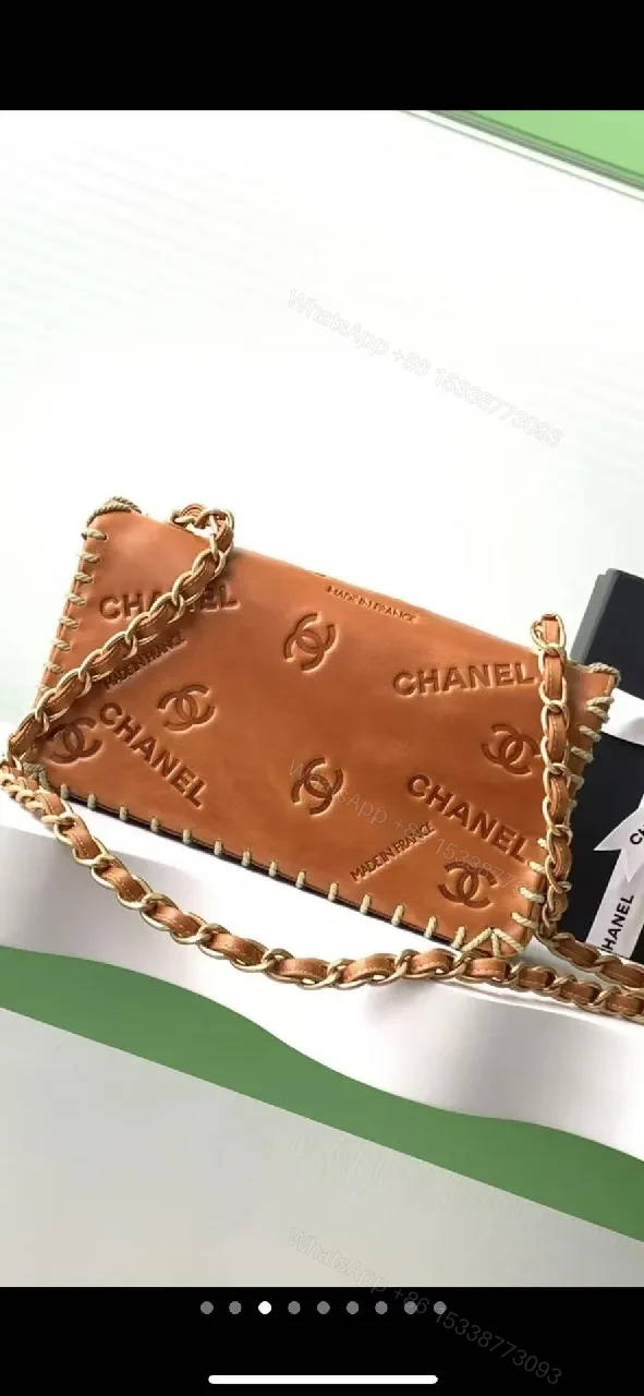 View 8 of Textured Leather Flap Bag with Gold Clasp, Whipstitch Accent, Crossbody Style