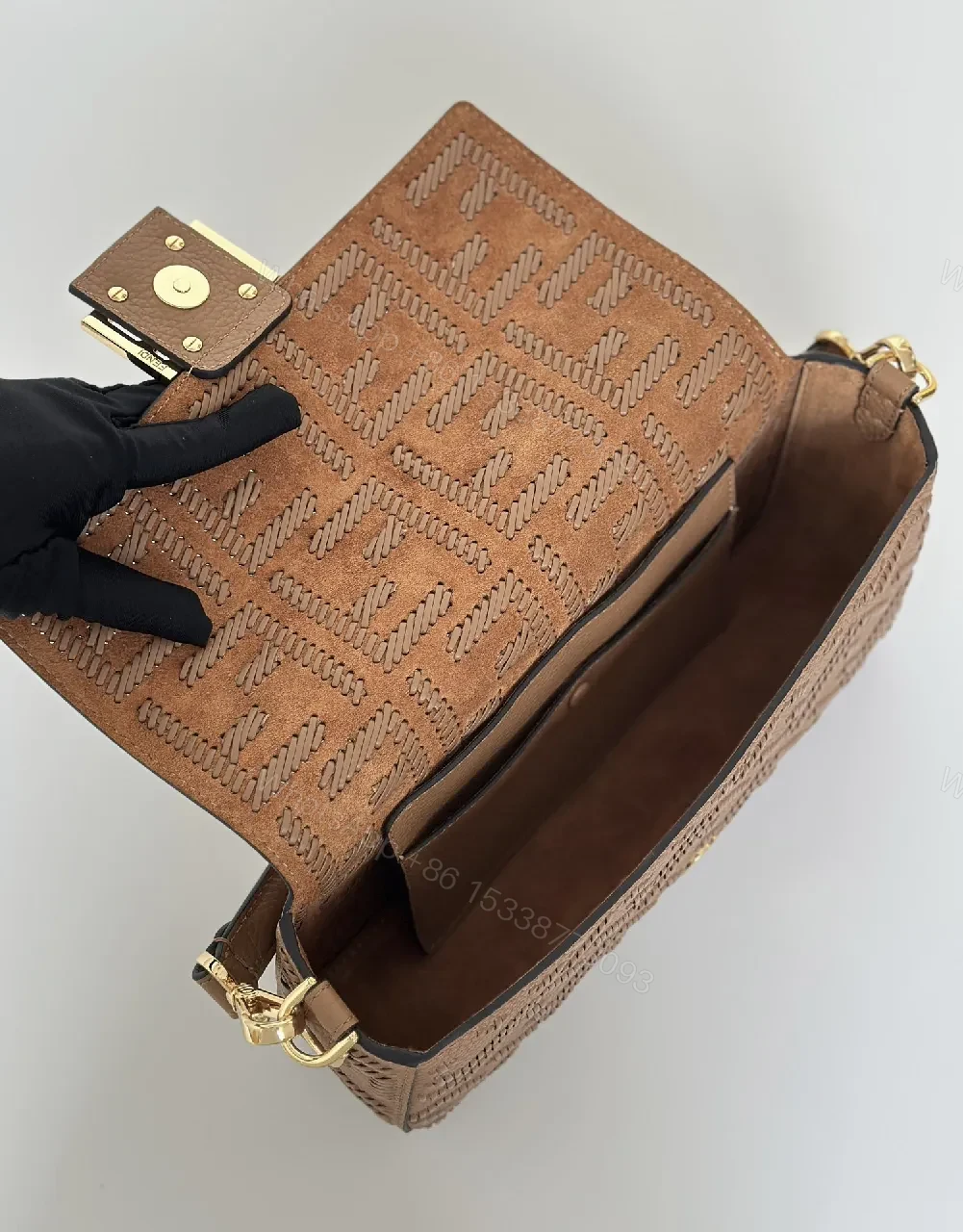 View 3 of Structured Chic Monogram Crossbody: Gold-Hardware Elegance Bag