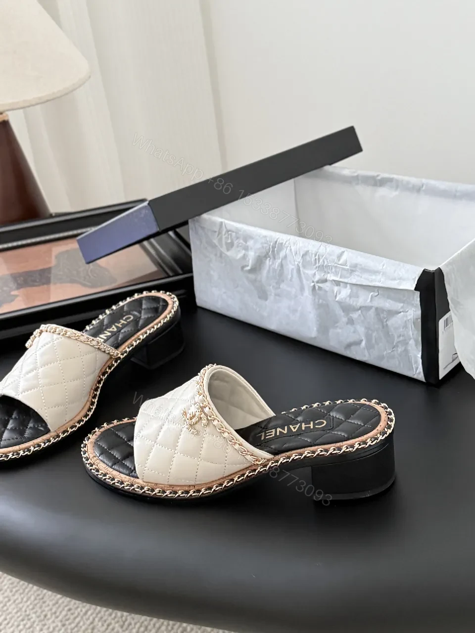 View 4 of Quilted Mule with Chain Trim – Luxury Comfort Slide