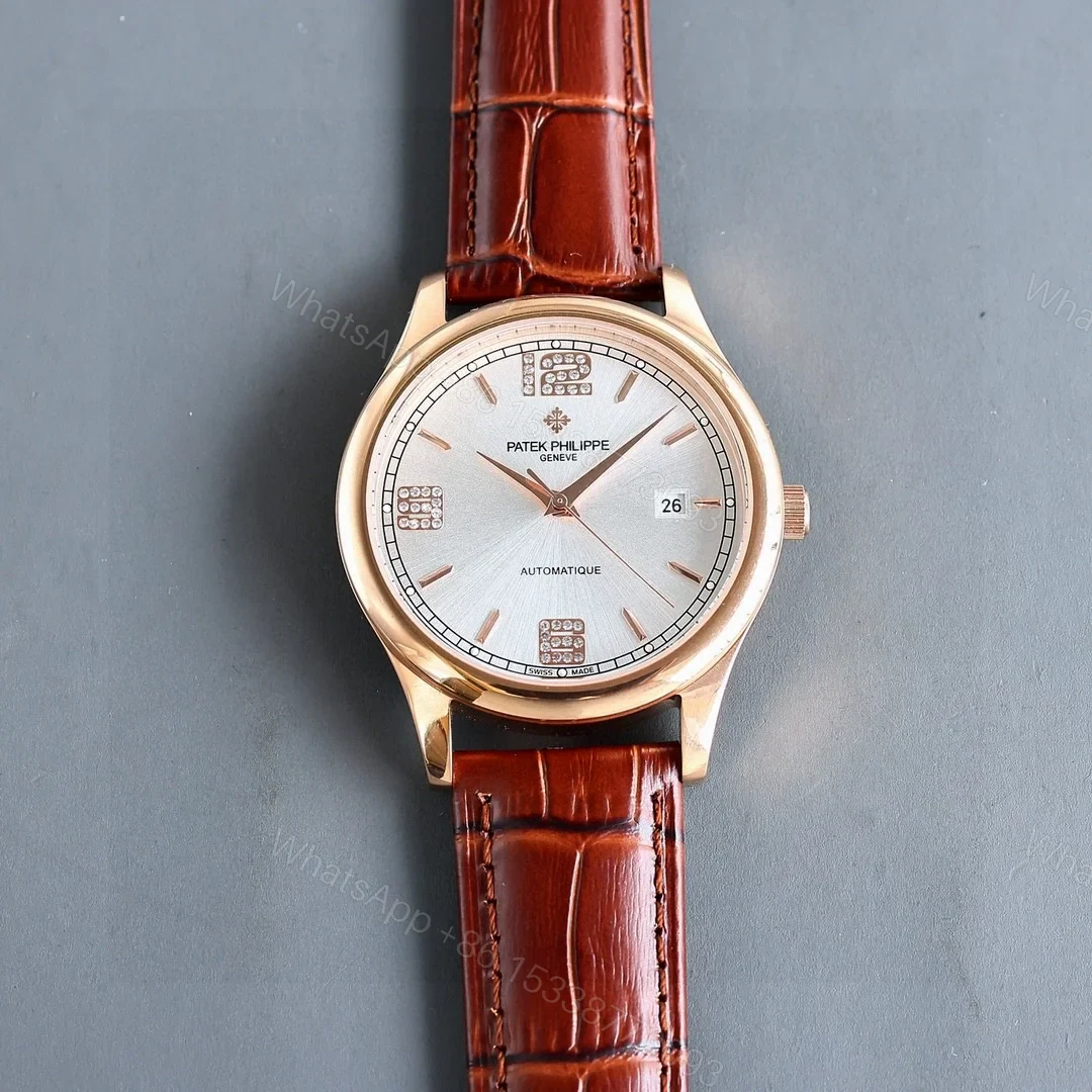 View 3 of Patek Philippe Style Diamond Numeral Automatic Mechanical Watch – 40mm Luxury Edition PATEK-DIAMOND-AUTO-40-8215-TW