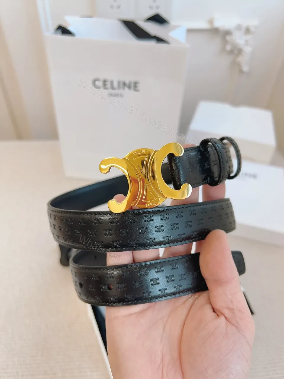 View 6 of Refined Black Leather Belt with Gold Buckle – Modern Luxury Belt