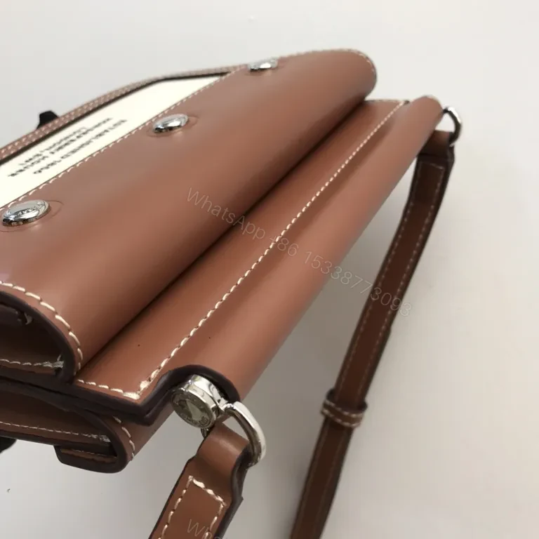 View 7 of Structured Canvas Crossbody: Leather Trim, Burberry-Inspired Luxury Bag