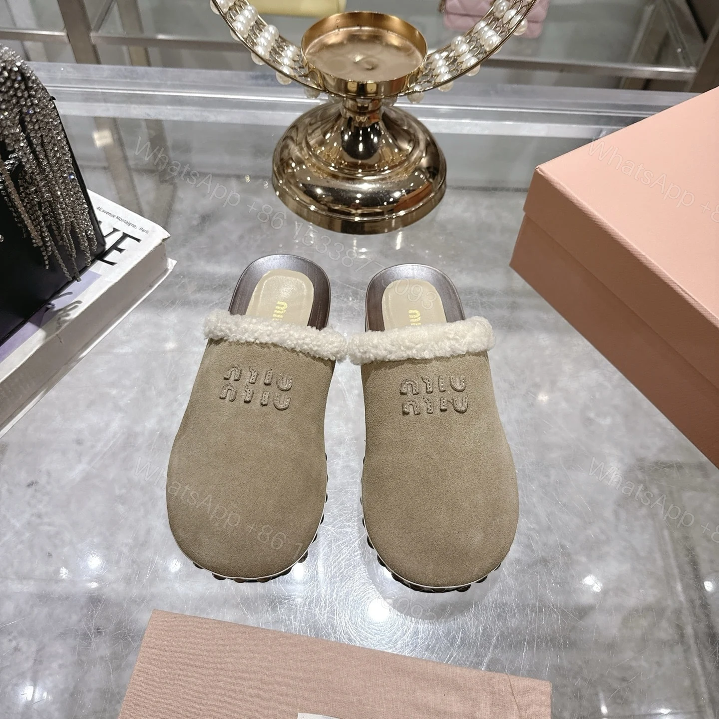 View 2 of MIUMIU SUEDE CLOGS BEIGE