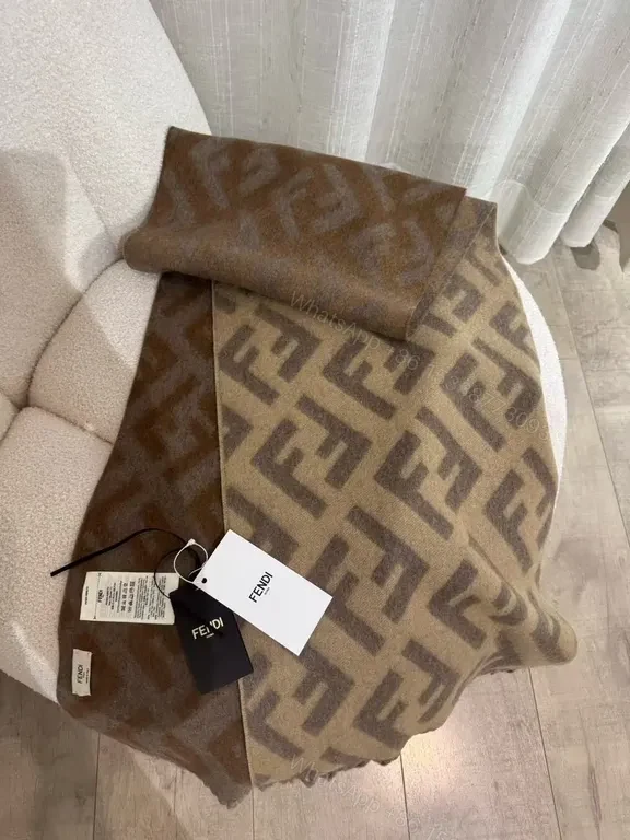 View 5 of Fendi Monogram Scarf: Lux Knit, Fringed Heritage Wrap
