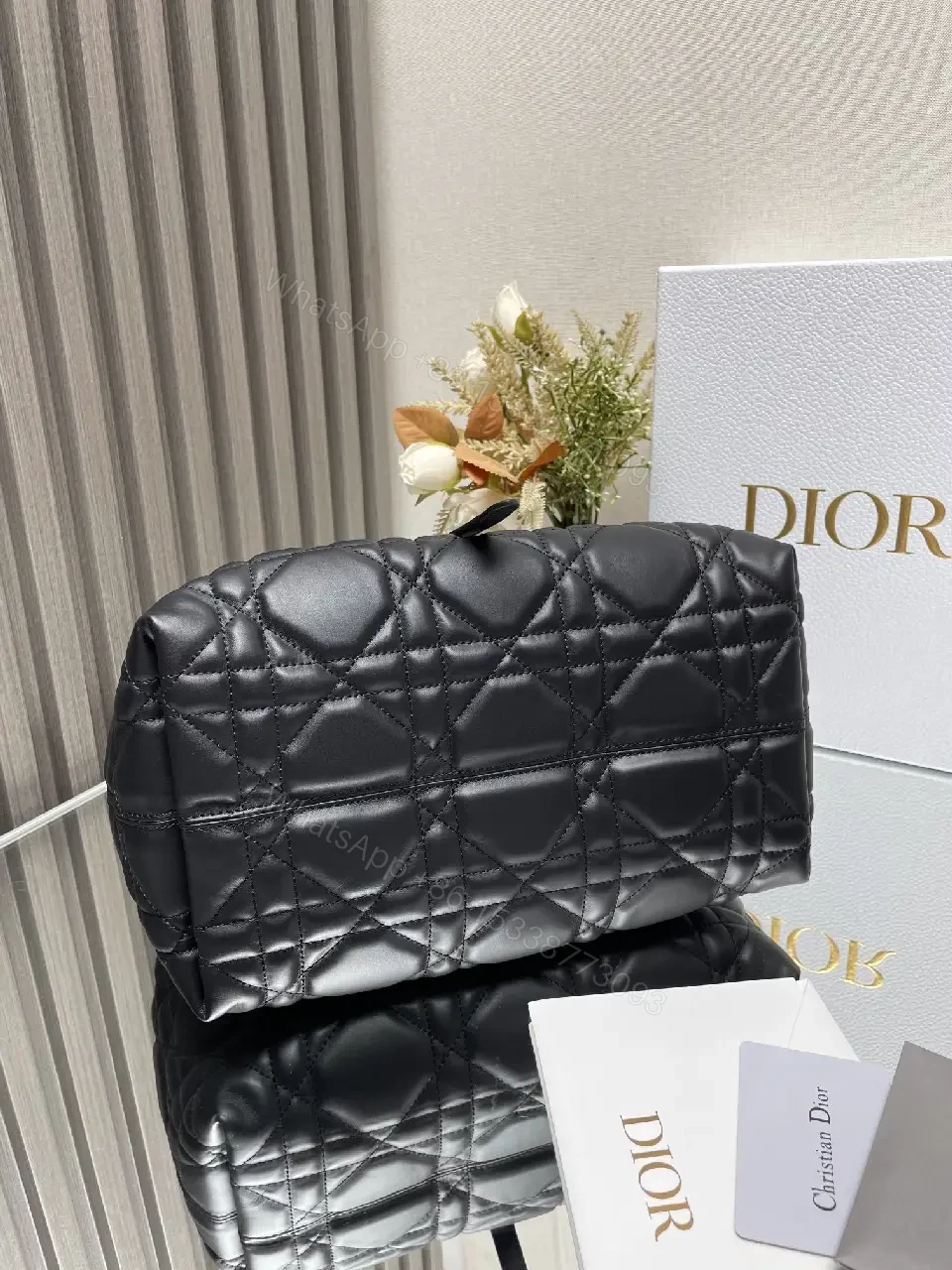 View 8 of Black Quilted Tote with Gold Charm – Luxury Everyday Bag