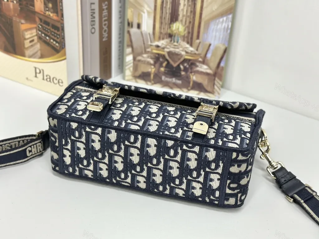 View 5 of Patterned Lux Canvas Messenger Bag â€“ Dior-Inspired, Signature Strap