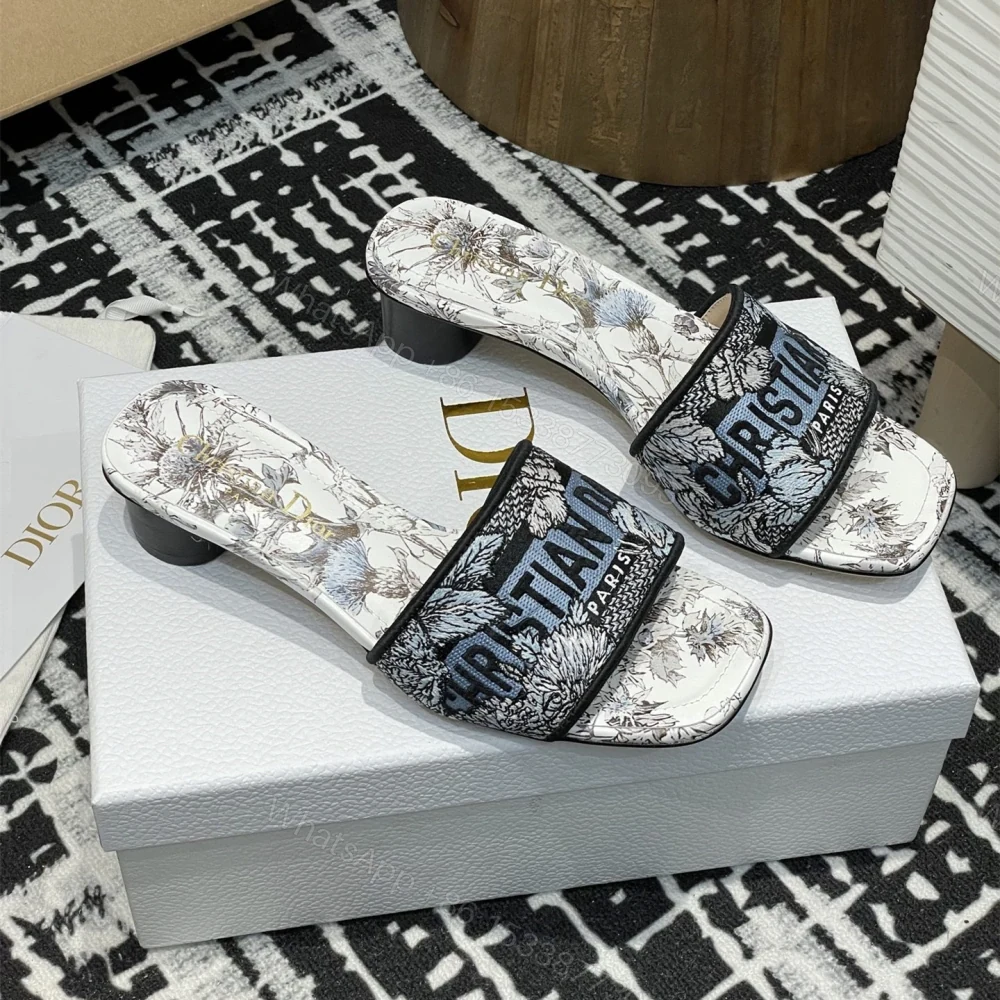 View 4 of 高仿Dior*Dway系列KCO224圓頭套腳拖鞋短踭藍色彩花免檢版