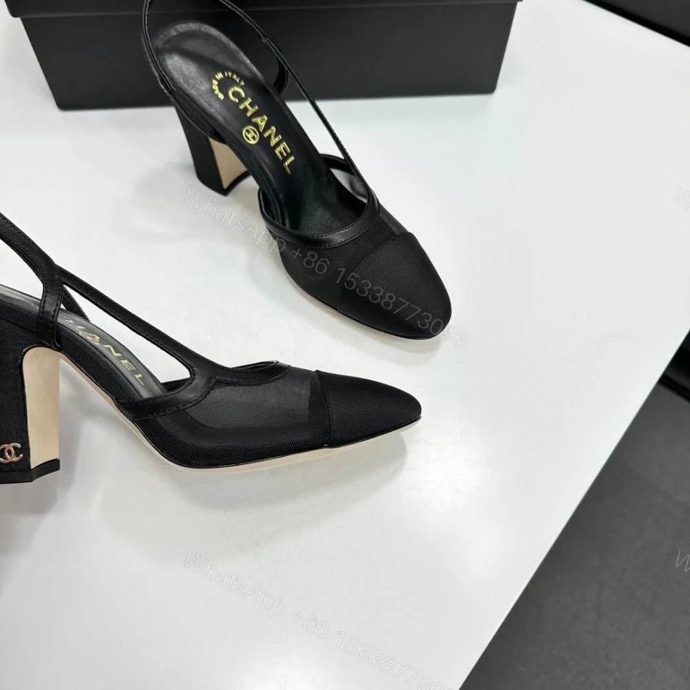 View 9 of Chanel Slingbacks Mesh And Grosgrain Black