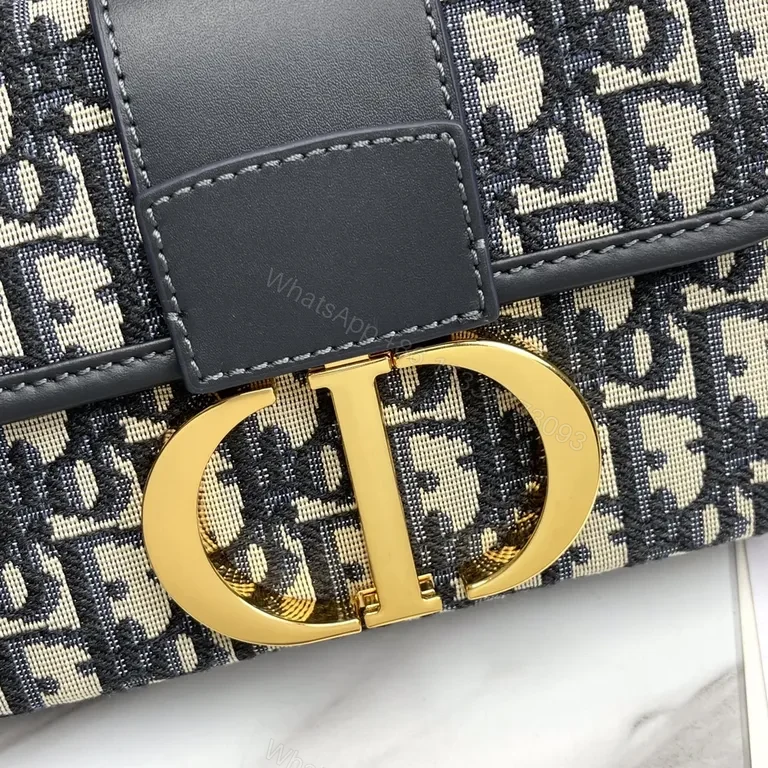 View 4 of Compact Dior-inspired Monogram Crossbody with Gold Clasp, Luxe Leather