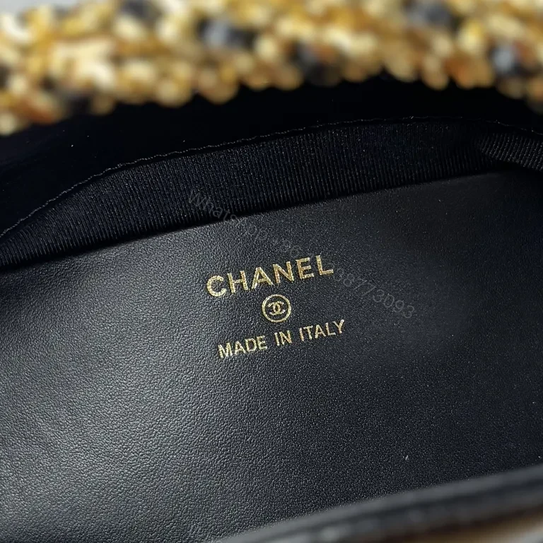 View 3 of Quilted Black Leather Crossbody Bag with Gold Chain