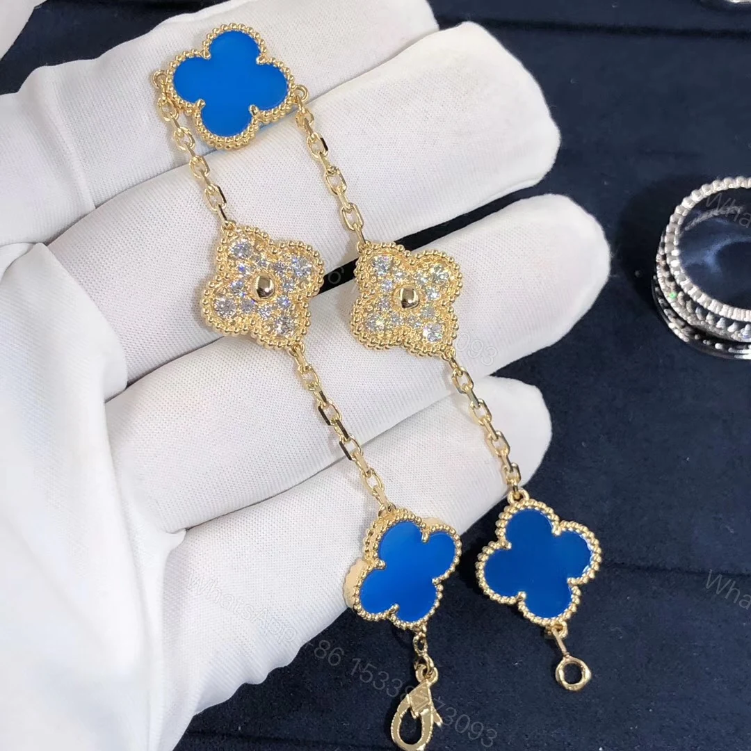 VCA Vintage Alhambra Bracelet, Yellow gold, Diamond, Agate — view 1