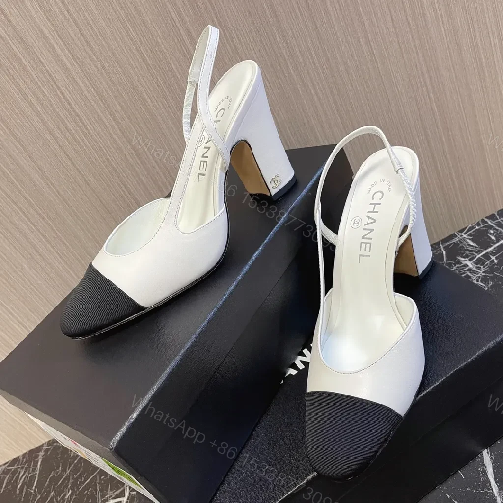View 5 of Textured Leather Sling-Back Pumps with Chain Detailing