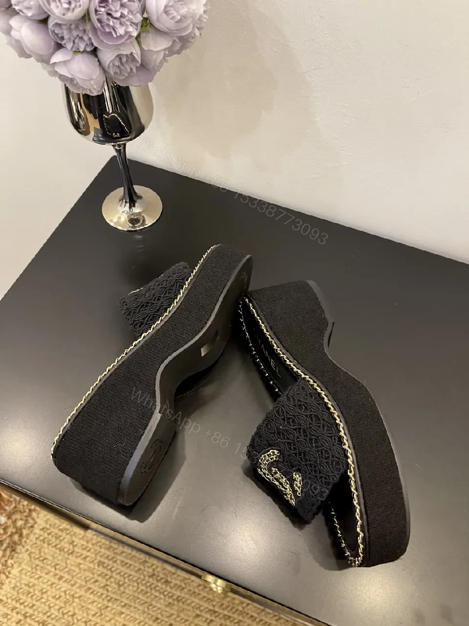 View 8 of Lux Knit Slides with Signature Chain Detailing